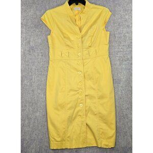 Calvin Klein Yellow Button-Front Cap Sleeve Dress